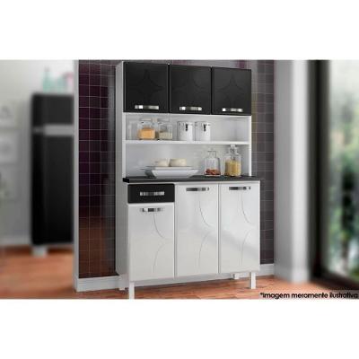 Kit de Cozinha Compacta Rubi Smart 6 Portas 1 Gaveta Aço 105cm Branco-preto