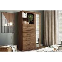 Cômoda de Quarto Marabá 1.6 c/ 1 Porta 2 Nichos e 6 Gavetas c/ Espelho e Pés Jatoba - Santos Andirá - 1