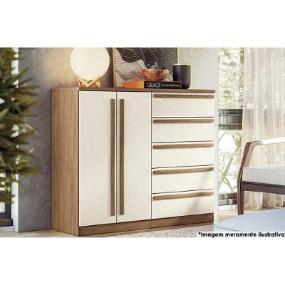 Cômoda Málaga Gold 5 Gavetas em MDF com Puxador em MDF Bege para Dormitório