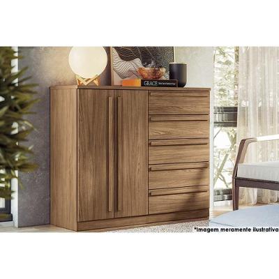 Cômoda Málaga Gold 5 Gavetas em MDF com Puxador em MDF Marrom