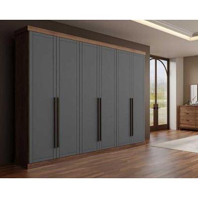 Guarda Roupa Casal Capri 1159 6 Portas de Abrir 6 Gavetas Freijó c- Cinza Titânio