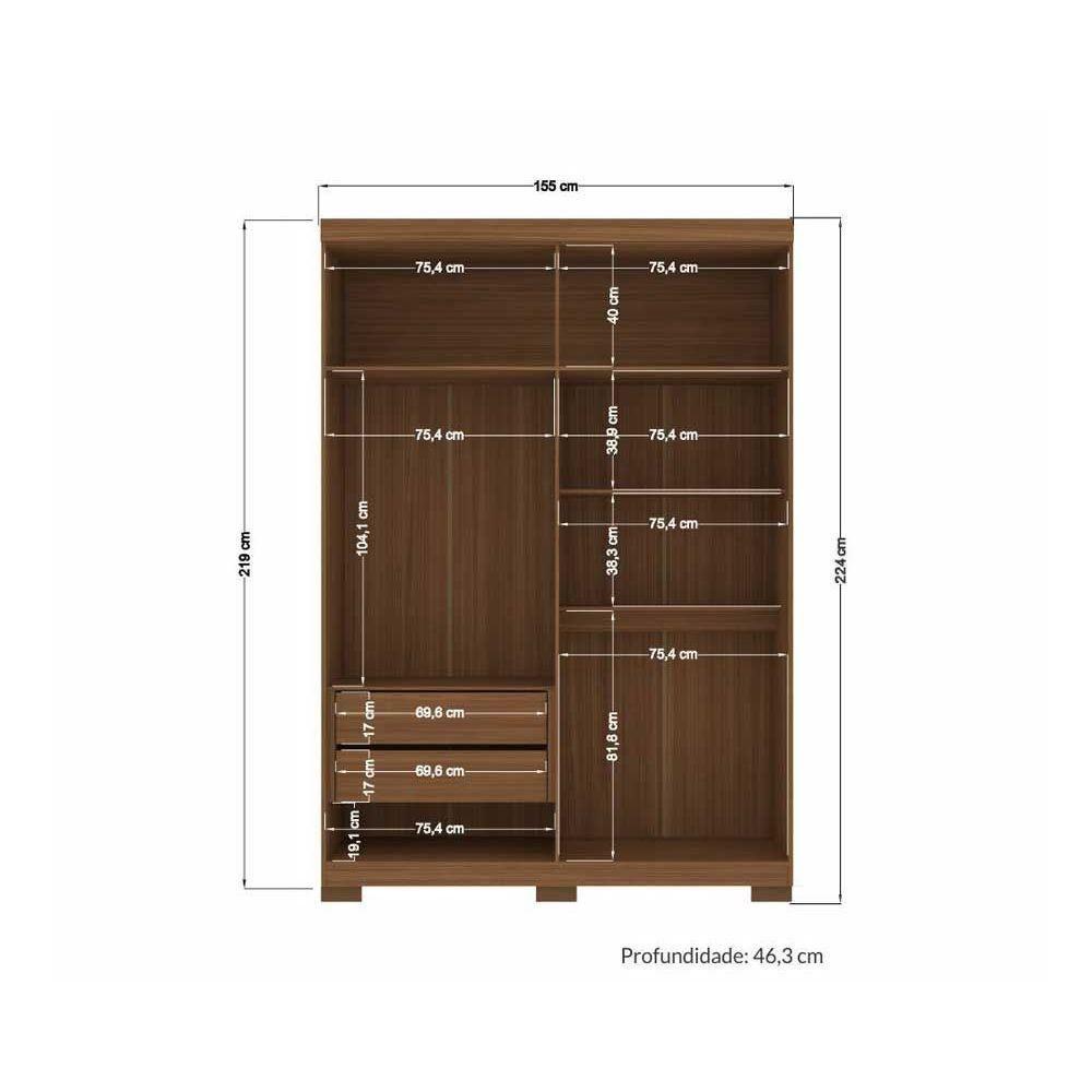 Guarda Roupa Solteiro 4 Portas e 2 Gavetas c/ Espelho e Pés Buriti jatoba/Areia - Santos Andirá - 3