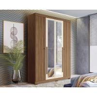 Guarda Roupa Solteiro 4 Portas e 2 Gavetas c/ Espelho e Pés Buriti jatoba/Areia - Santos Andirá - 1