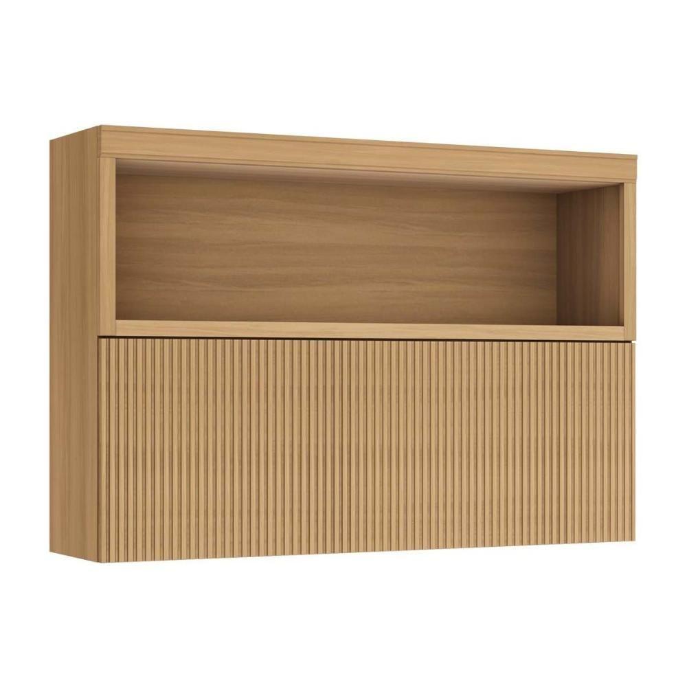 Armário Aéreo p/ Cozinha Marquesa c/ Nicho e 1 Porta Basculante Ripada 120cm Nature - Nesher - 1