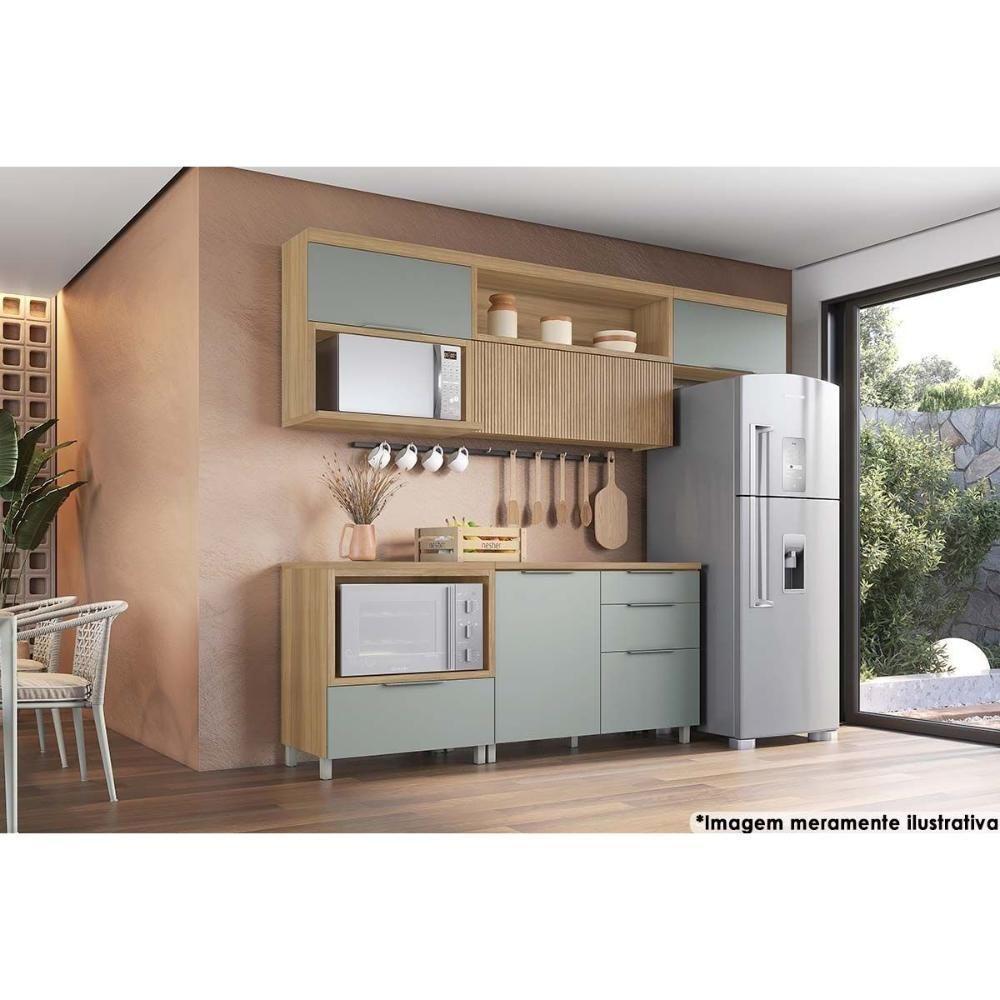 Armário Aéreo p/ Cozinha Marquesa c/ Nicho e 1 Porta Basculante Ripada 120cm Nature - Nesher - 2