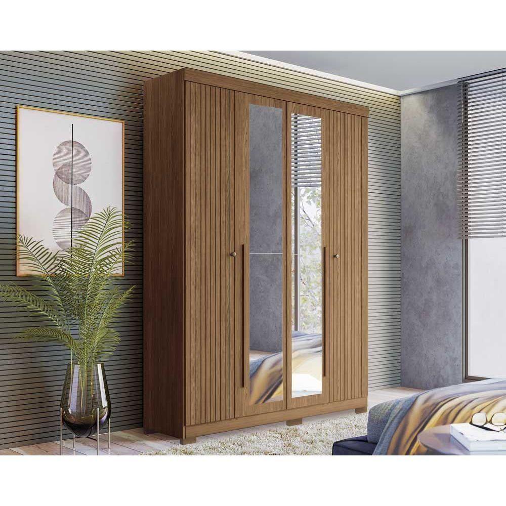 Guarda Roupa Solteiro 4 Portas e 2 Gavetas c/ Espelho e Pés Buriti Jatoba - Santos Andirá - 1