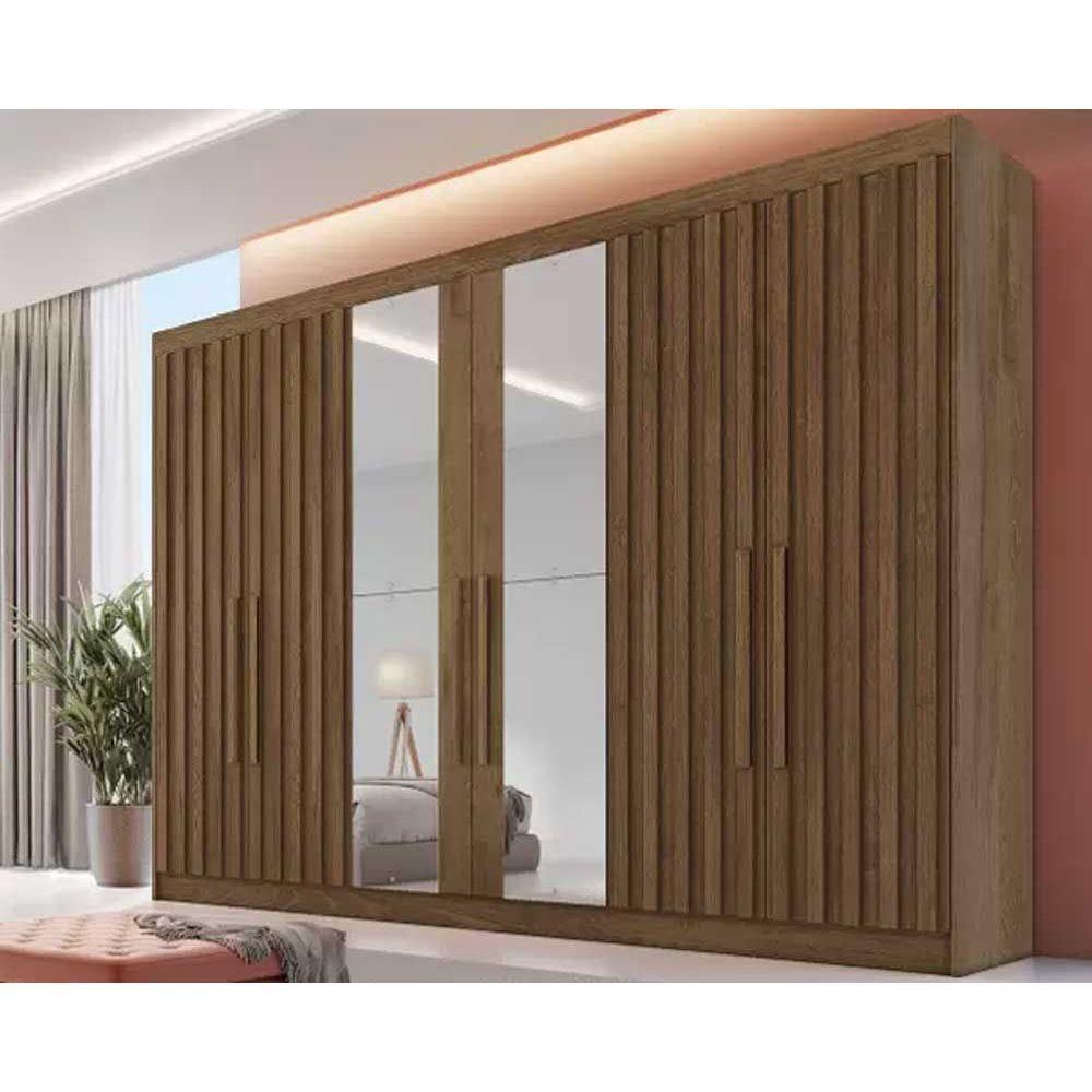 Guarda Roupa Casal 6 Portas c/ 4 Ripadas e 6 Gavetas c/2 Espelhos Potente Braúna - Europa - 1