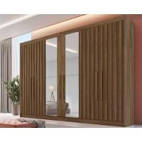 Guarda Roupa Casal 6 Portas c/ 4 Ripadas e 6 Gavetas c/2 Espelhos Potente Braúna - Europa - 1