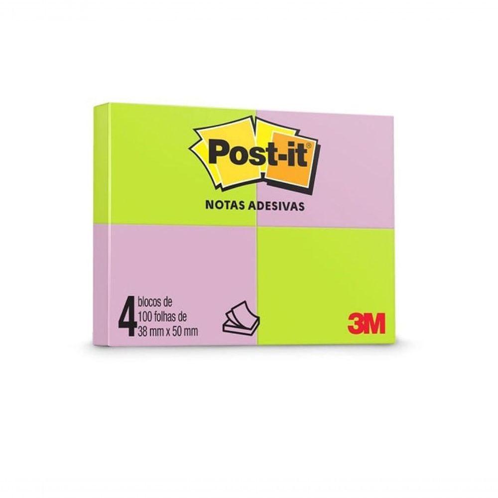 Bloco De Notas Adesivas Post-it 38x50 Mm 100 Folhas - 4 Unidades - 3m - Neon - 1