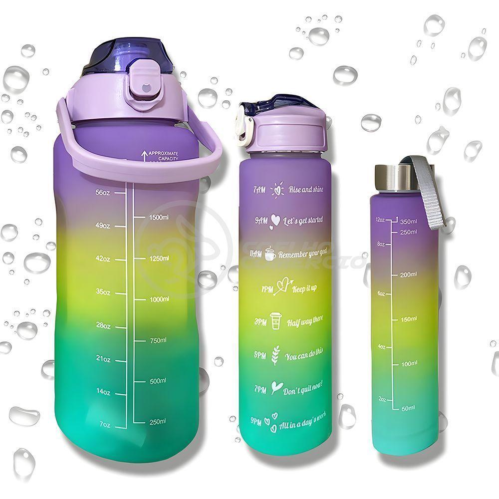 Kit Garrafa De água Roxa 3 Em 1 Com Alça Frases Motivacionais Tie-dye Academia + Adesivos 2d 3d - 7