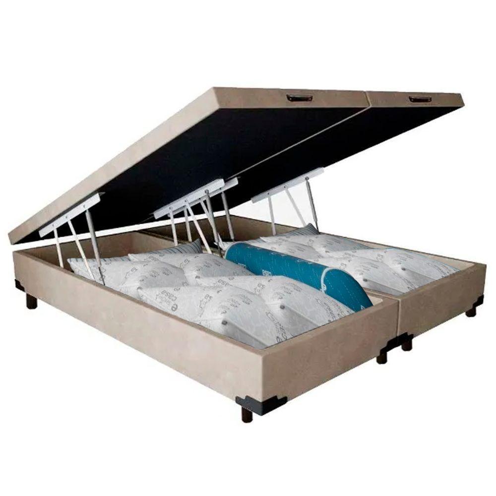 Cama Box Baú Casal Bipartido Suede Sereneprime Bege 138x188x44 - 2