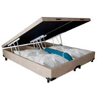 Cama Box Baú Casal Bipartido Suede Sereneprime Bege 138x188x44 - 2