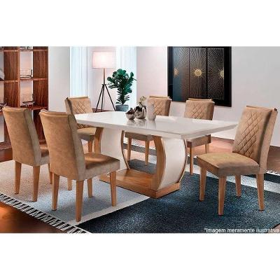Sala de Jantar Completa Jade c/ Tampo Madeirado Canto Reto 180cm + 6 Cadeiras Jade Imbuia/Chocolate Capuccino - Rufato