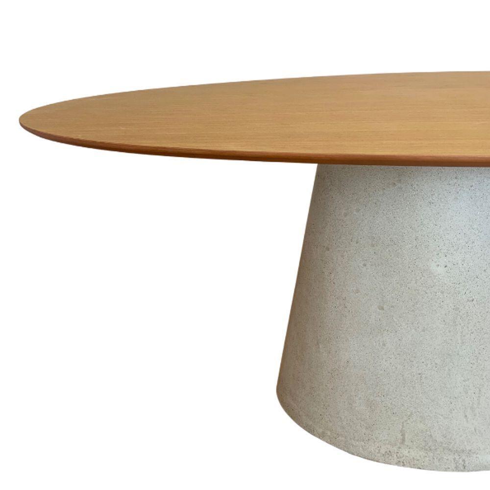 Mesa De Jantar Cone Oval 260x140 Cm Tampo Freijó Base Concreto Cor Cinza - 3