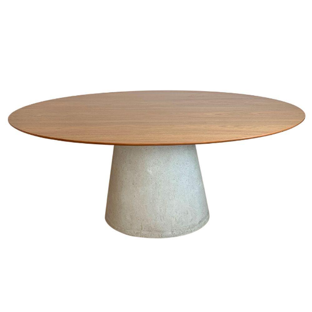 Mesa De Jantar Cone Oval 260x140 Cm Tampo Freijó Base Concreto Cor Cinza - 4