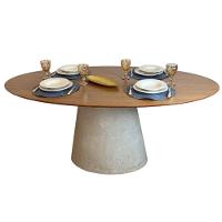 Mesa De Jantar Cone Oval 160x90 Cm Tampo Freijó Base Concreto Cor Cinza - 3