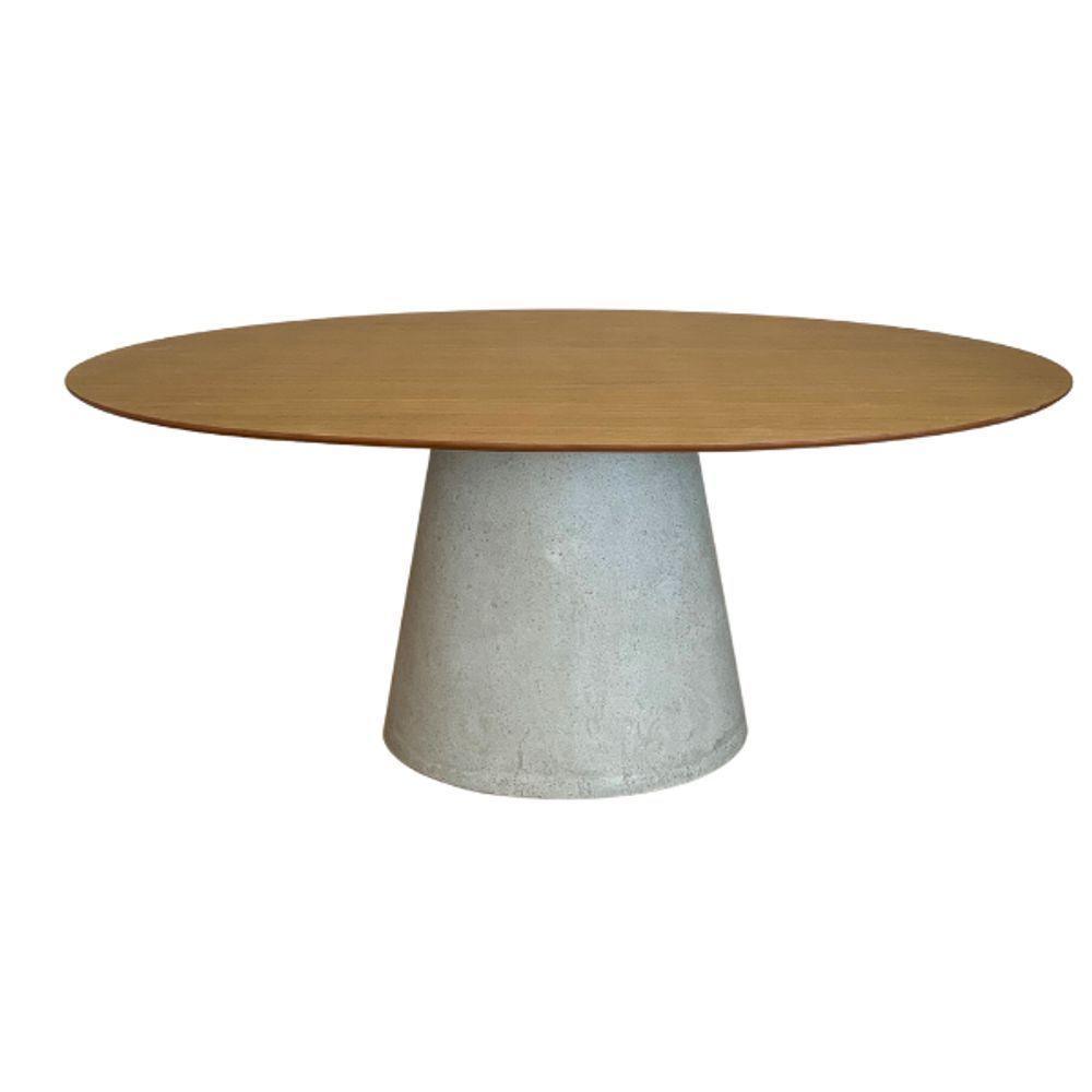 Mesa De Jantar Cone Oval 180x100 Cm Tampo Freijó Base Concreto Cor Cinza - 4