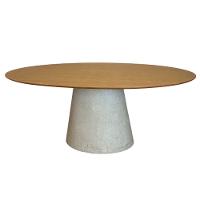 Mesa De Jantar Cone Oval 180x100 Cm Tampo Freijó Base Concreto Cor Cinza - 1