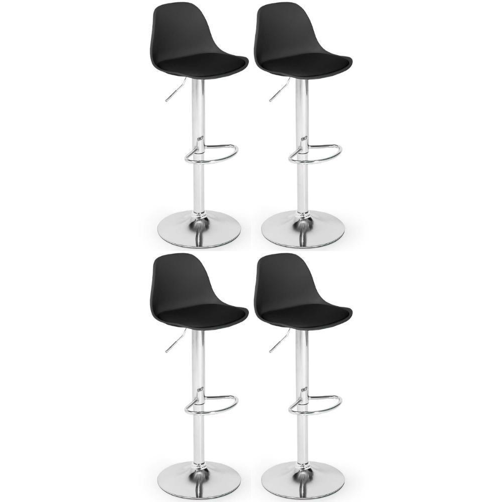 Kit 4 Banqueta Alta Leda Estofada Com Base Giratória E Regulagem De Altura - Preto - 1