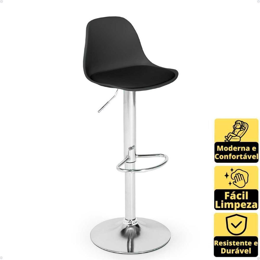 Kit 4 Banqueta Alta Leda Estofada Com Base Giratória E Regulagem De Altura - Preto - 8