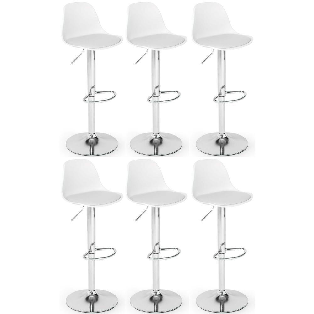 Kit 6 Banqueta Alta Leda Estofada Com Base Giratória E Regulagem De Altura - Branco - 1