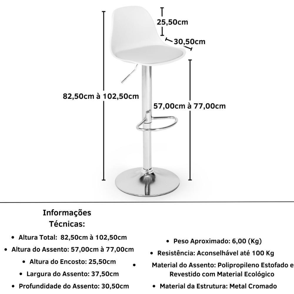 Kit 6 Banqueta Alta Leda Estofada Com Base Giratória E Regulagem De Altura - Branco - 3
