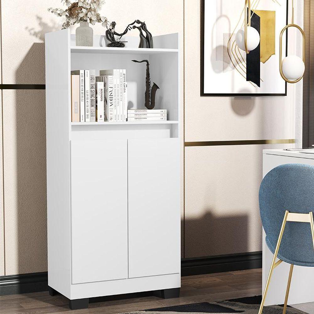 Estante Livro Organizador Escritorio Armario Duque 2 Portas Branco/preto Branco/preto - 1
