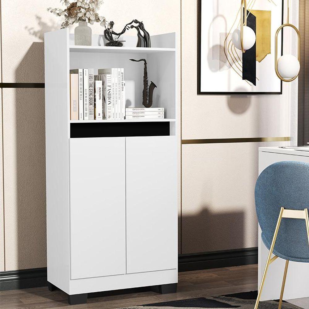 Estante Livro Organizador Escritorio Armario Duque 2 Portas Branco/preto Branco/preto - 6