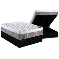 Cama Box Baú Queen: Colchão Molas Castor Pocket Light Stress Oxygen New Plush + Base CRC Courano Black(158x198) - 1