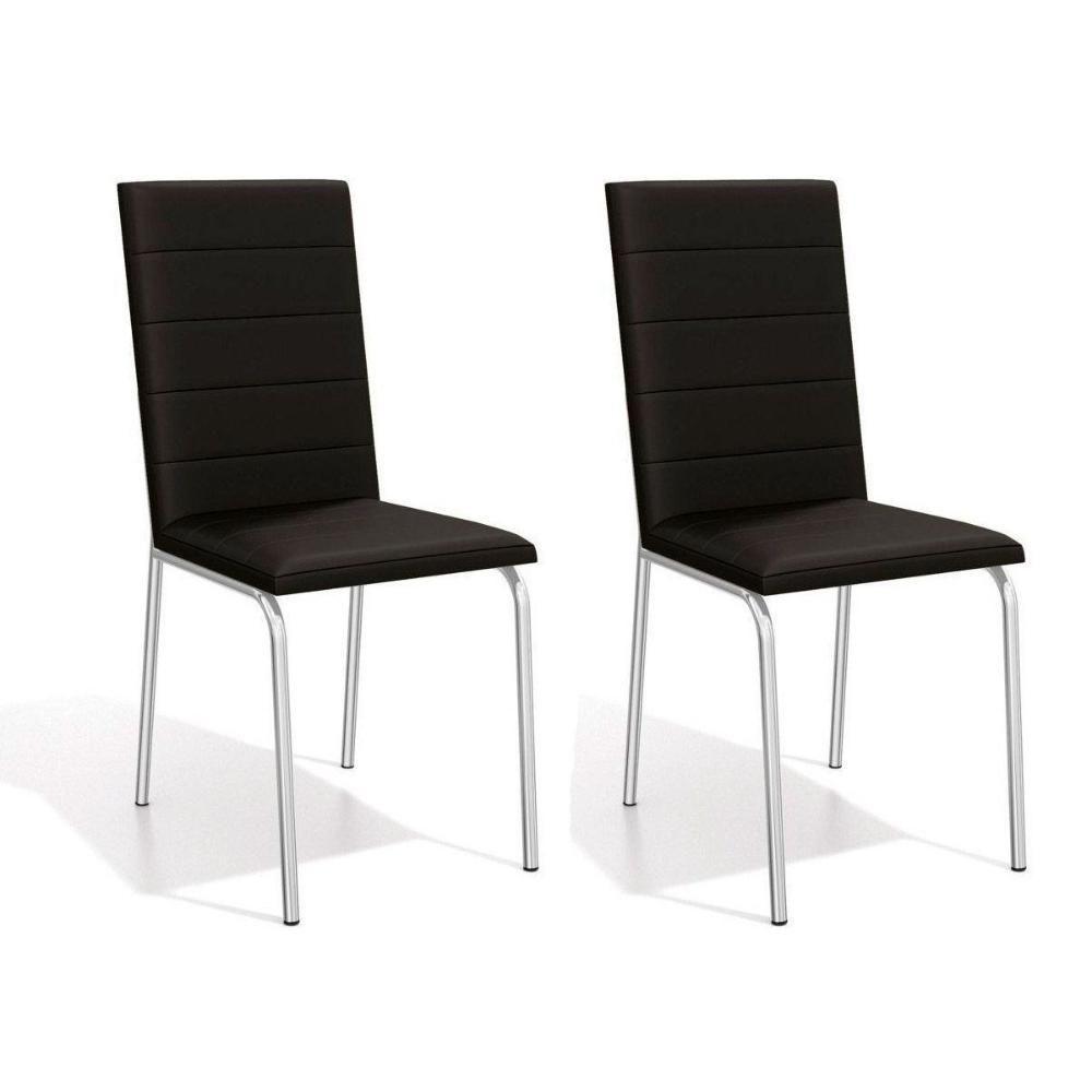 Kit 2 Cadeiras Sala Jantar Amsterdã 2C091  2 Un Cromado/Courano Preto - Kappesberg - 1