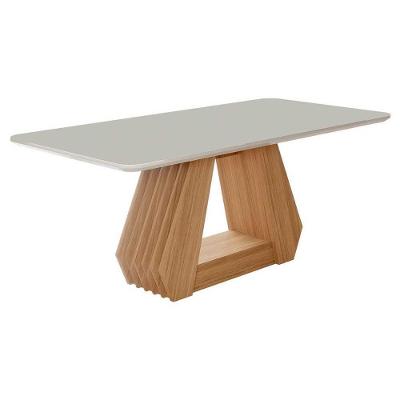 Mesa De Sala Jantar ágata C-tampo Madeirado Vidro 180x90cm Nature-off White - Cimol