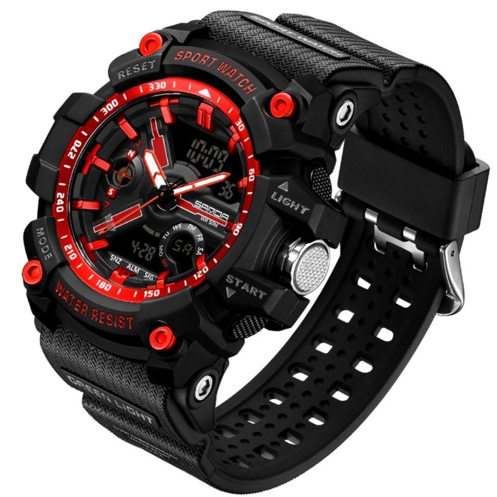 Relógio De Pulso Masculino Esportivo De Quartzo Dual Display Digital A Prova D´agua Vermelho - 1