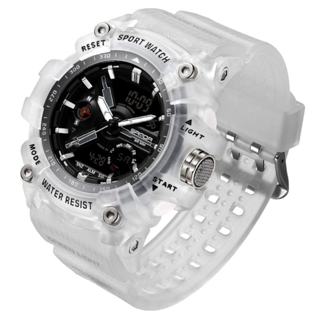 Relógio De Pulso Masculino Esportivo De Quartzo Dual Display Digital A Prova D´agua Branco - 1