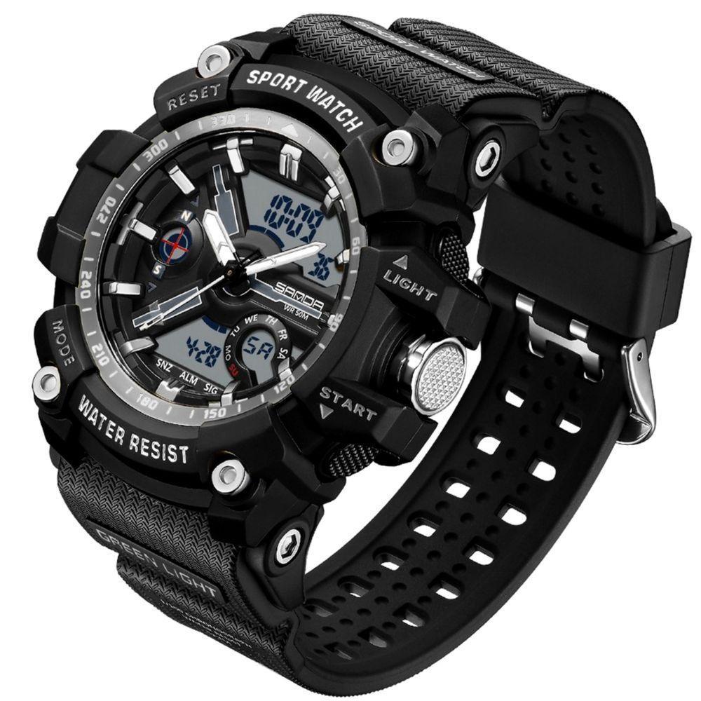 Relógio De Pulso Masculino Esportivo De Quartzo Dual Display Digital A Prova D´agua Cinza - 1