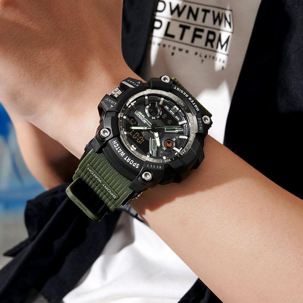 Relógio De Pulso Masculino Esportivo De Quartzo Dual Display Digital A Prova D´agua Verde - 2