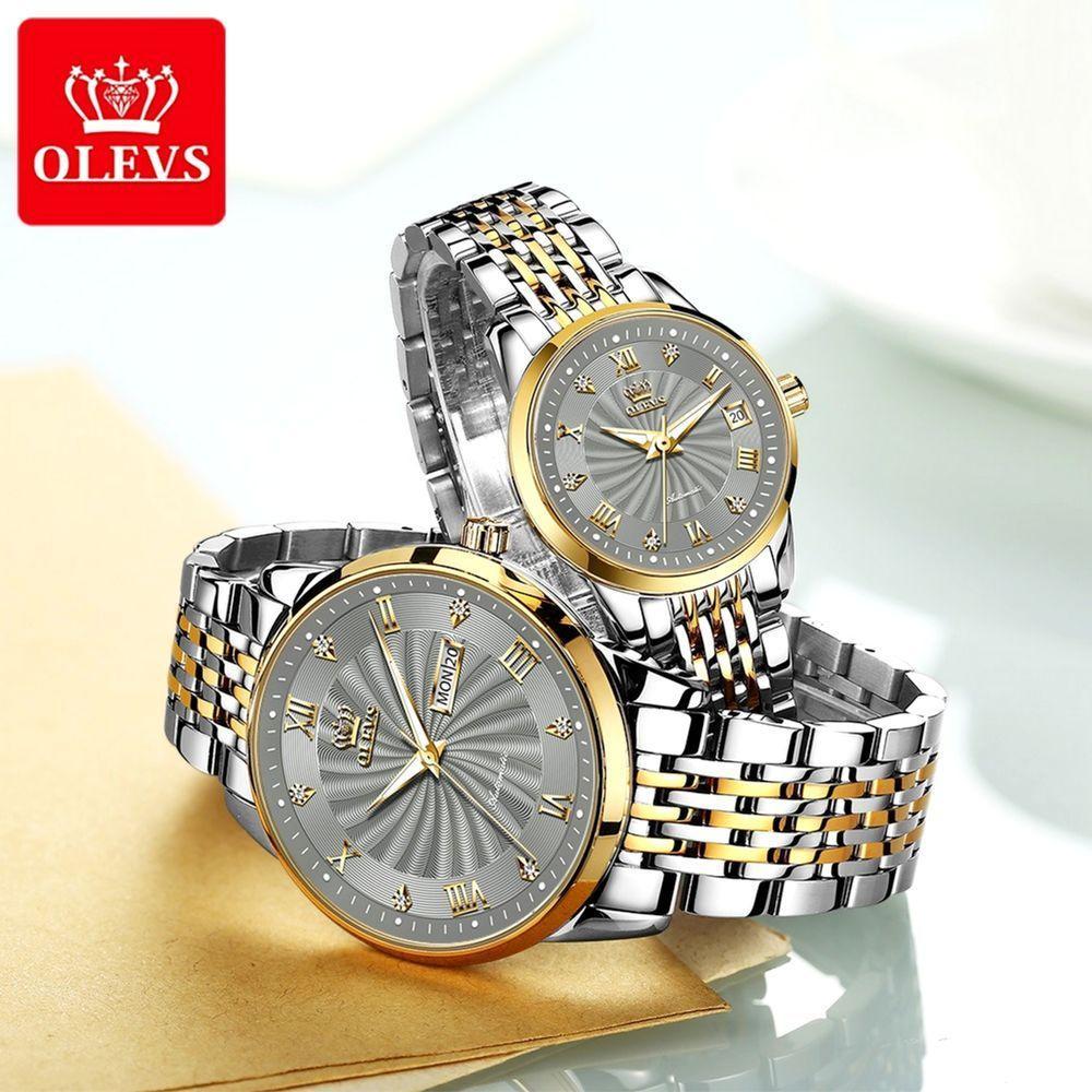 Relógio Automático Casal Aço Inoxidável De Luxo Conjunto De Relogio Mecânico Casual - 2