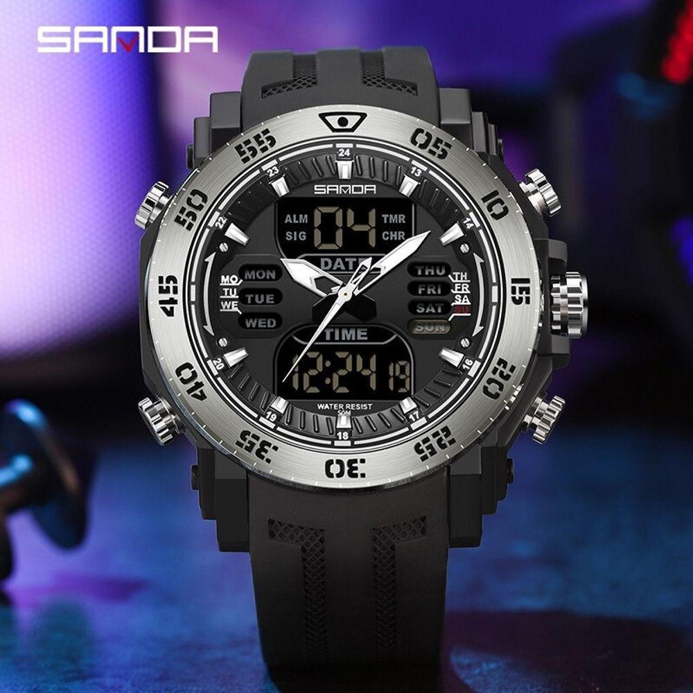 Relógios Esporte Quartzo E Digital 50m Cronômetro E Luz De Fundo - 3