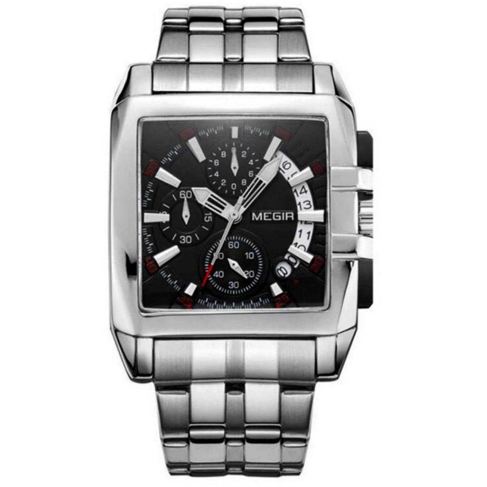 Relógio Masculino De Aço Inoxidável Quadrado á Prova D'água Esportivo - 1