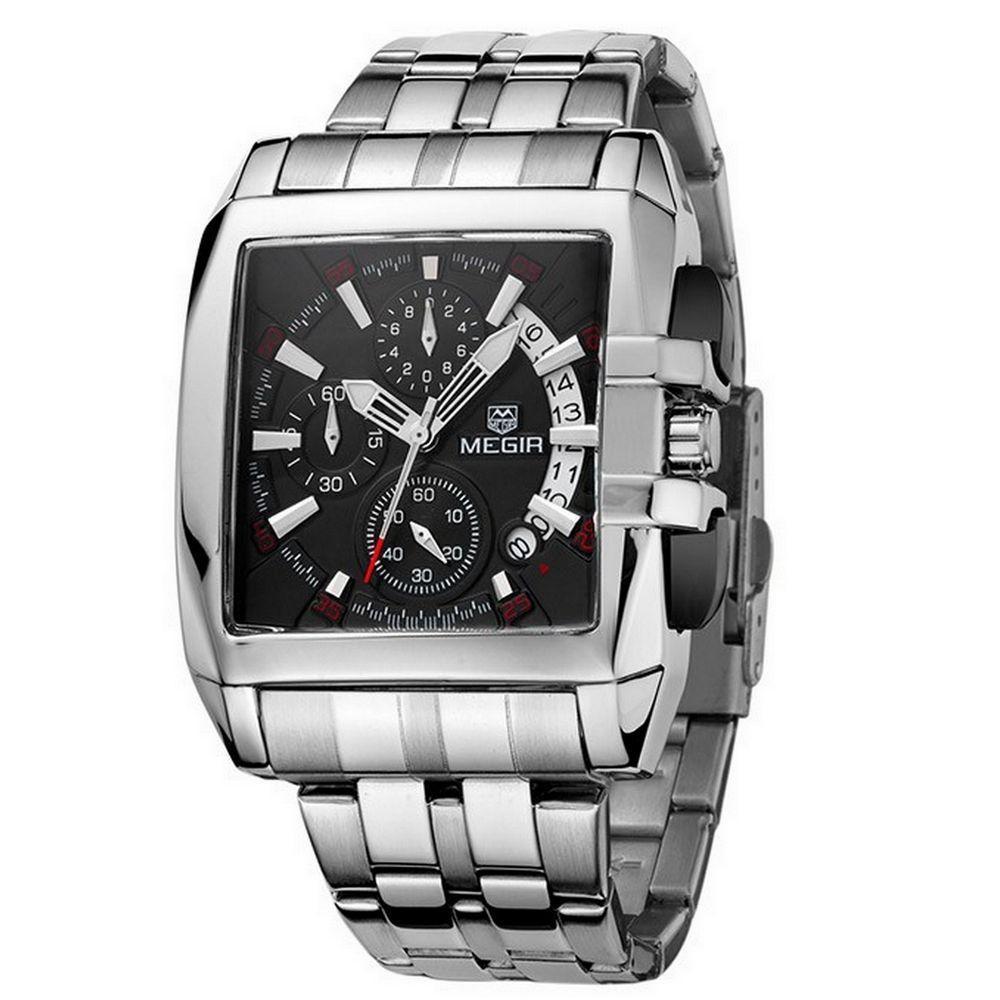 Relógio Masculino De Aço Inoxidável Quadrado á Prova D'água Esportivo - 3
