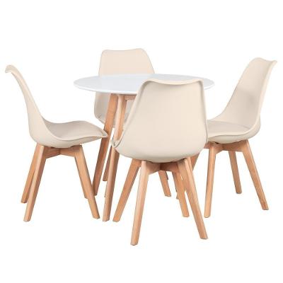 Mesa 80cm Branco + 4 Cadeiras Creme