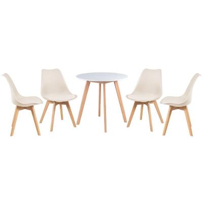 Mesa De Jantar Redonda 70cm Branco + 4 Cadeiras Creme