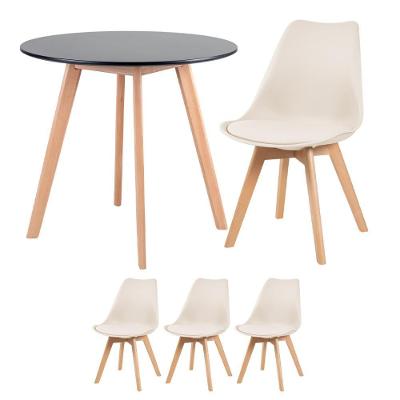 Mesa Redonda 80 Cm Preto + 3 Cadeiras Leda Creme Mesa Preto Com Cadeiras Creme