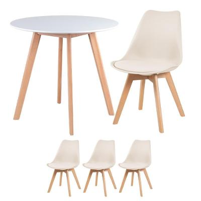 Mesa Redonda 80 Cm Branco + 3 Cadeiras Leda Creme Mesa Branco Com Cadeiras Creme