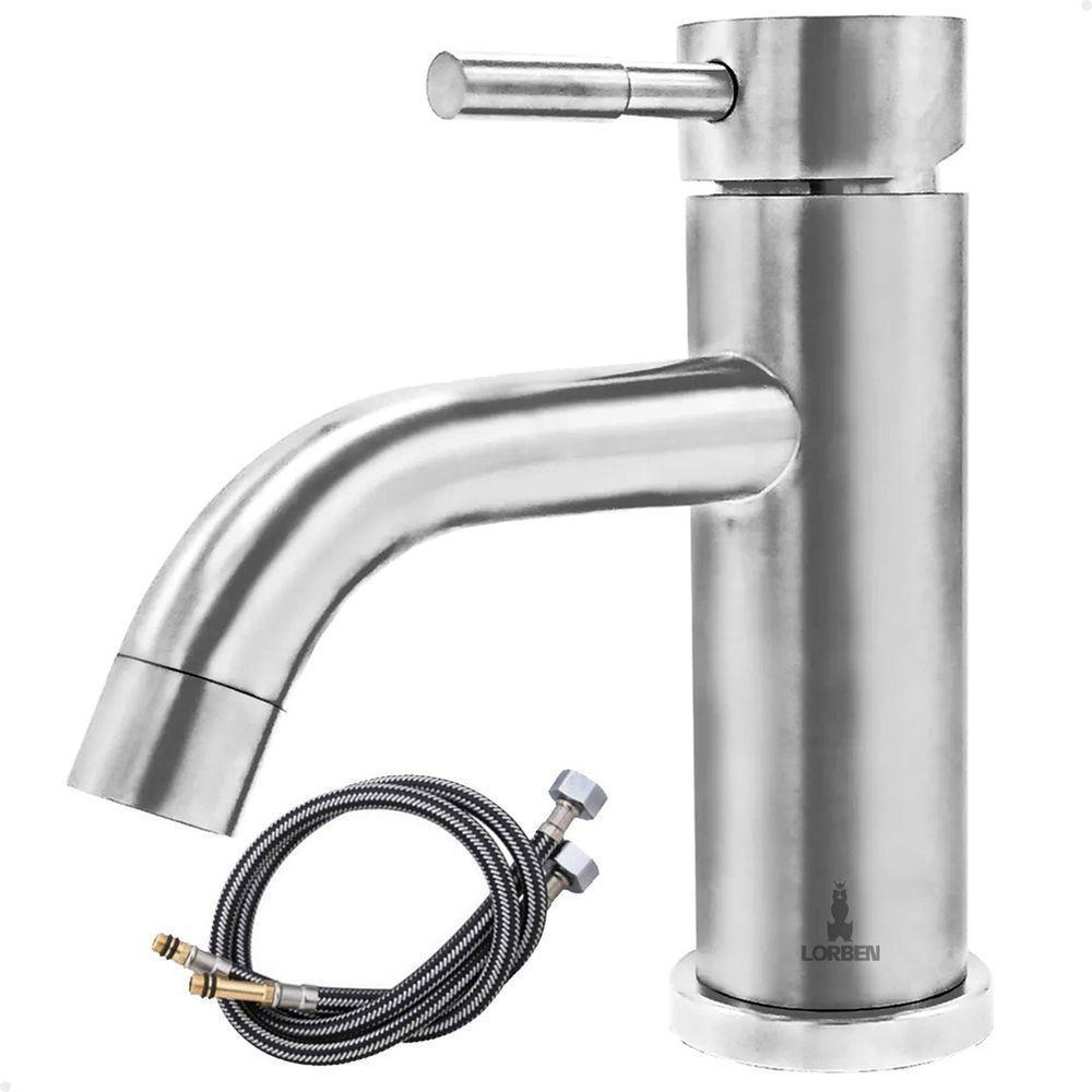 Torneira Misturador Monocomando Lorben Aço Inox Escovado Mesa Pia Bancada Bica Baixa Banheiro Lavatório Gt6144 - 1