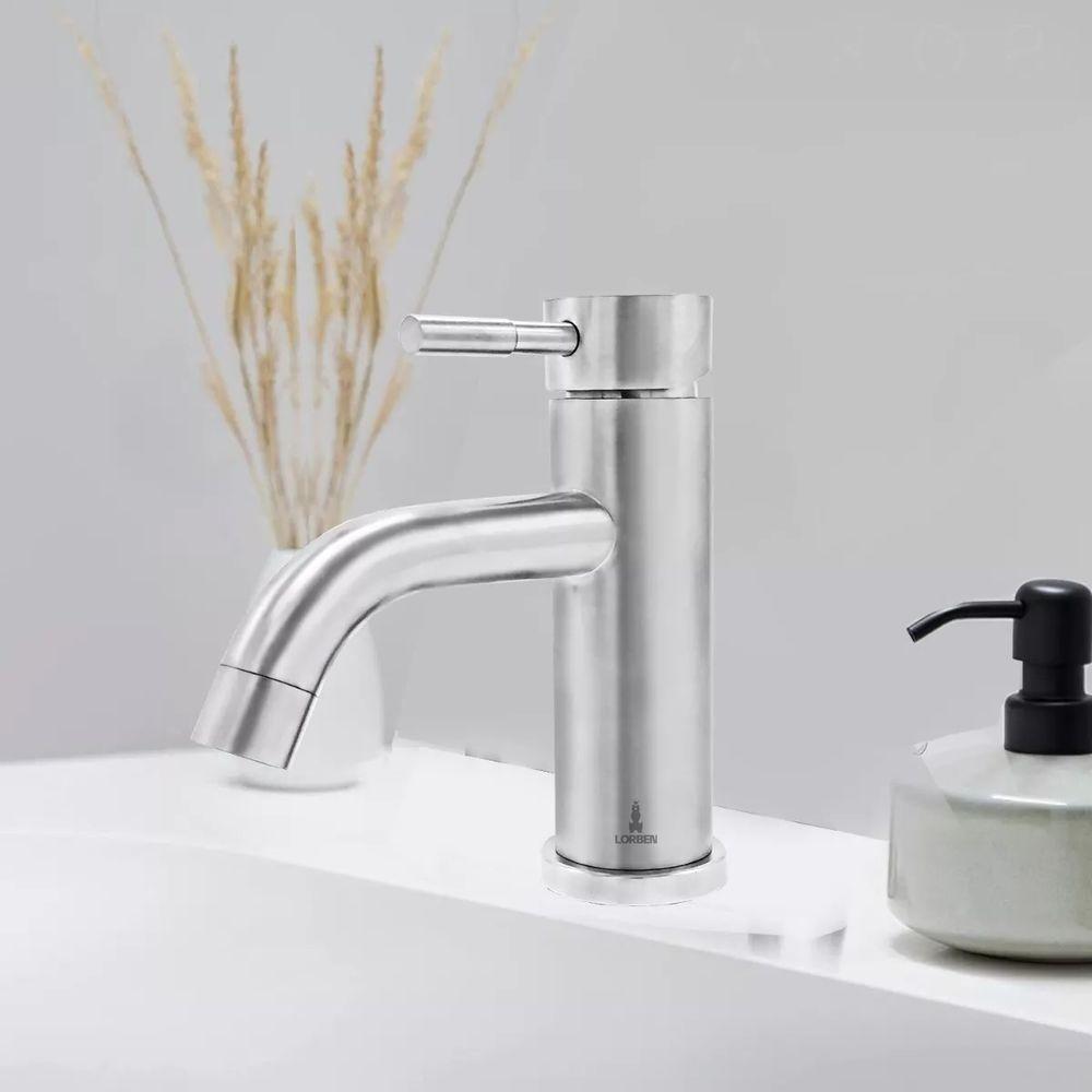 Torneira Misturador Monocomando Lorben Aço Inox Escovado Mesa Pia Bancada Bica Baixa Banheiro Lavatório Gt6144 - 7