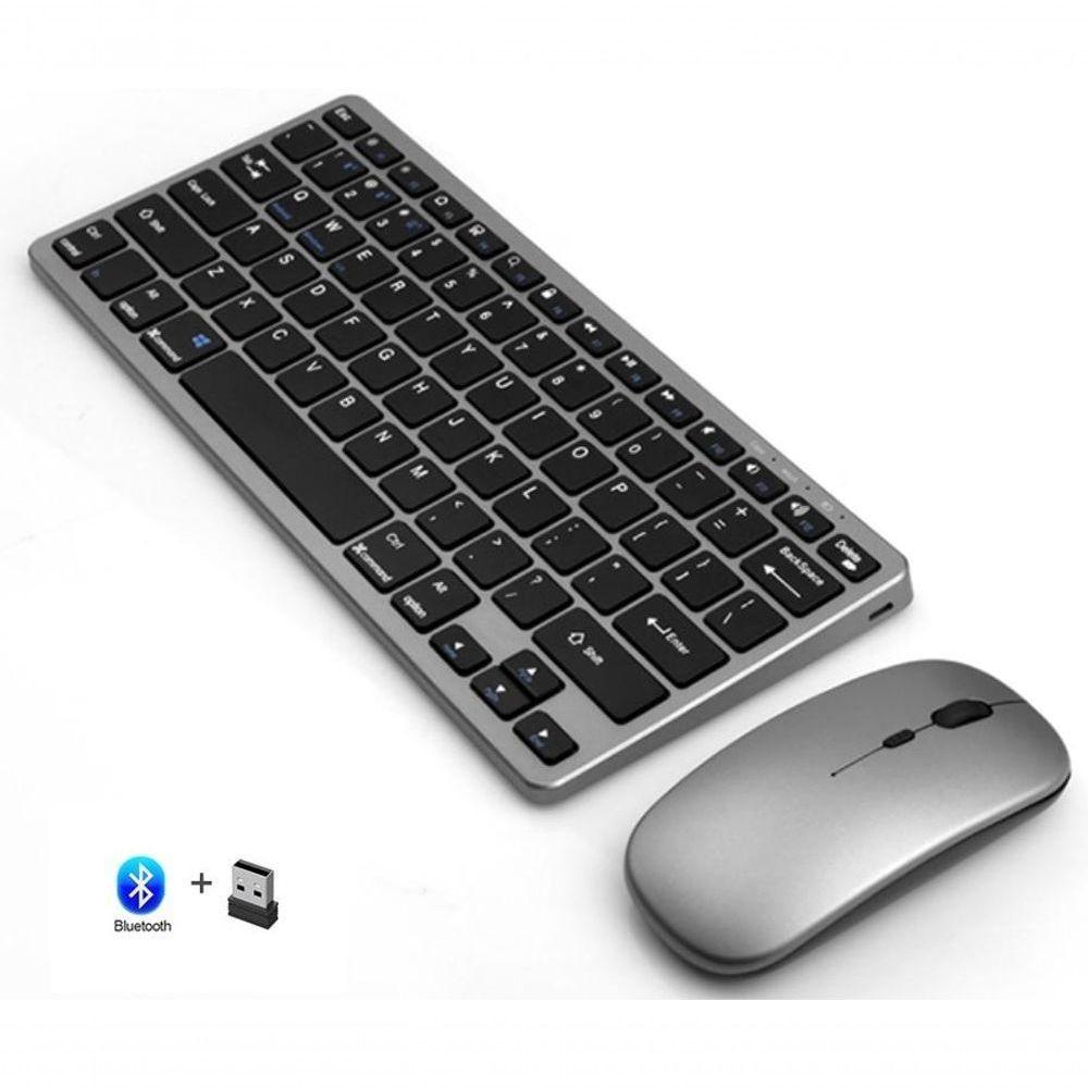 Kit Teclado E Mouse Sem Fio Bluetooth + 2.4ghz Bateria Recarregavel - 1