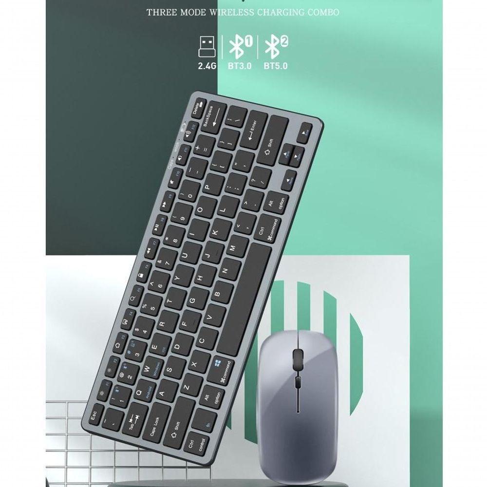Kit Teclado E Mouse Sem Fio Bluetooth + 2.4ghz Bateria Recarregavel - 3