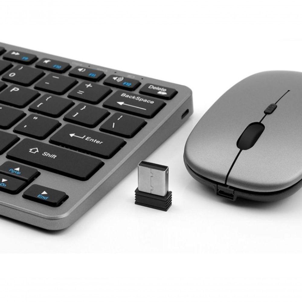 Kit Teclado E Mouse Sem Fio Bluetooth + 2.4ghz Bateria Recarregavel - 5