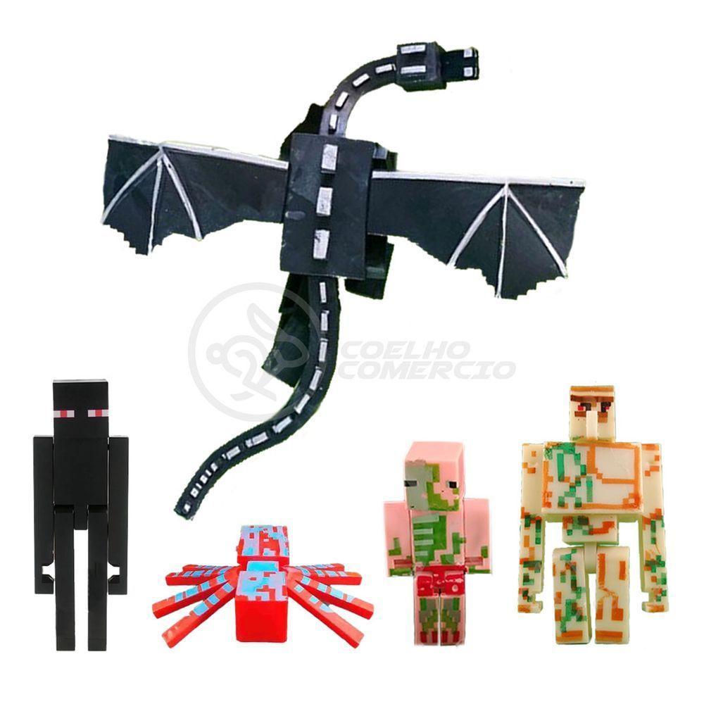 Kit 2 Cartela Minecraft Dragão 10 Bonecos + 2 Bloco Ender Dragon Brinquedo Infantil Bed Wars Pigman - 7
