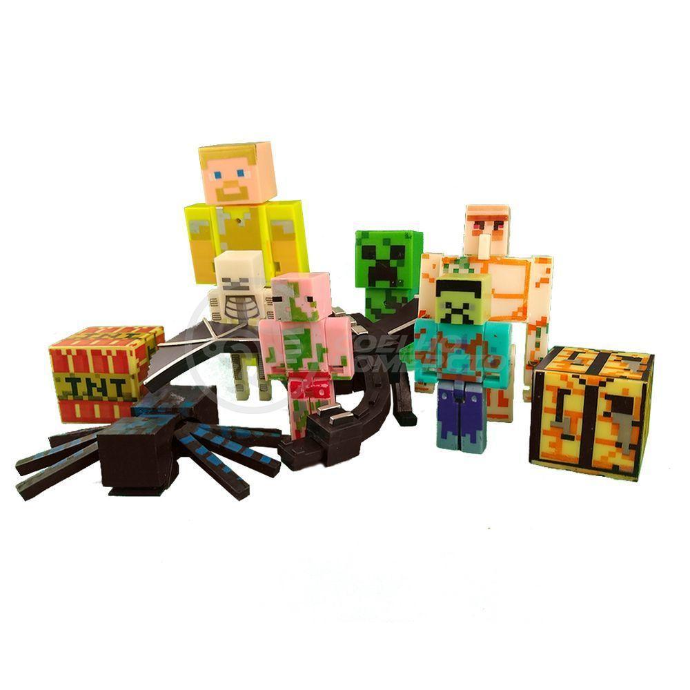 Kit Minecraft Dragão 3 Bonecos 1 Creeper 1 Aranha Azul - 1